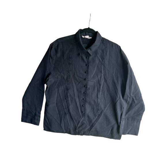 Laura & Jasmine Satin Vintage Embroidered Secretary Glam Blouse Black Size 16 - Picture 2 of 8